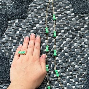 Kate Spade Take a Bow Green Enamel Necklace & Ring Set